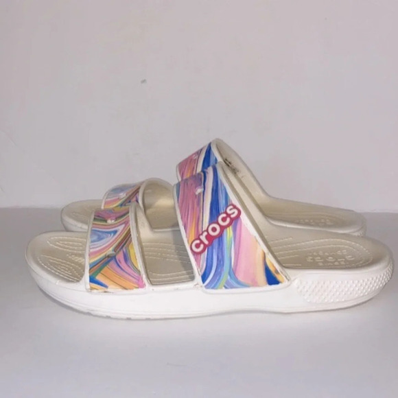 Crocs Classic Out of this World Slide Swirl Pattern Sandals - Picture 2 of 9